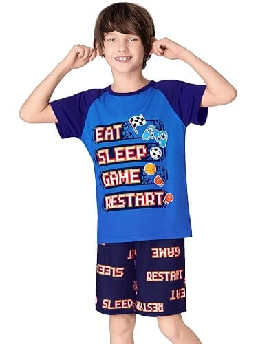 Beezizac Pajamas For Little Big Boys Cozy 3-Piece Soft Short Sleeves Shorts Set & Pants Cool PJ Kid Size 6-18 thumbnail 4