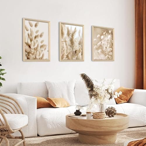 3Pcs Cadre en bois Impression sur Toile Fleurs Sauvages Botanique Tableau Affiche Beige Pampas Grass Sage Floral Tableau Decoration Murale Salon Chambre Maison 90x40cm(12"x16"x3pcs) (Pas de plexiglas) thumbnail 4