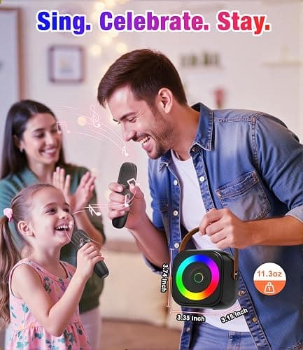 Mini Karaoke Machine, Portable Bluetooth Speaker with 2 Wireless Microphones for Kids & Adults, Karaoke Microphone with LED Lights, Gifts for Girls & Boys thumbnail 6