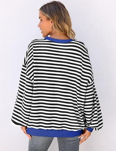 UEU Women Oversized Striped Crewneck Sweatshirt Long Sleeve Color Block Pullover Tops Casual Loose Workout Shirt thumbnail 5