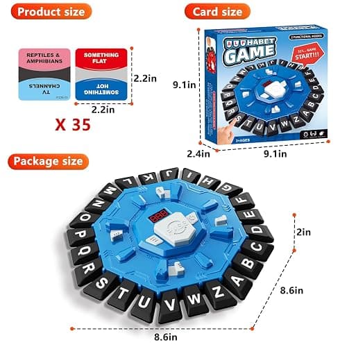Resflycheng Word Game Family Board Game with Digital Display Timer and 2 Categories Modes Fun Fast-Paced 24-Letter Game for Learning Party Interactive (Blue) thumbnail 2
