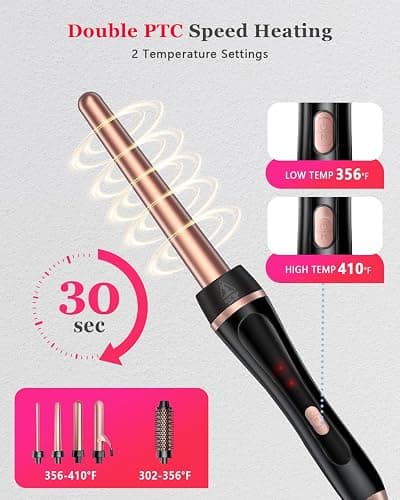 5 in 1 Curling Iron & Thermal Brush Set with 4 Interchangeable Ceramic Barrels (0.35”-1.25”) Fast Heat Dual Voltage Travel Hair Tools Birthday Gift for Women - Hair Curler Wand Kit for Curls & Blowout thumbnail 7