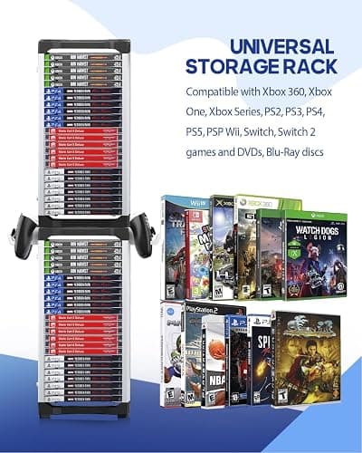 Nargos Video Game Storage Tower for PS5/ PS4/ PS3/ PS2/ PSP/Xbox One/Xbox 360 and Xbox Series X/S/Wii/Wii U/Switch/Switch 2 Game Cases, DVD and Blu-Ray Disks Holder Organizer (46 PCS) thumbnail 4