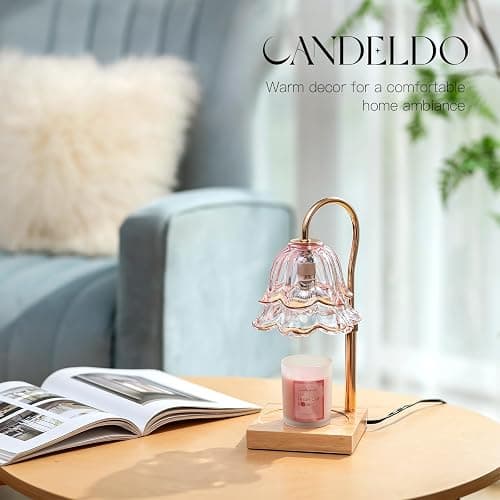 Candeldo Candle Warmer Lamp with Timer: Pink Flower Candle Warming Lamp with 2 Bulbs Height Adjustable Wax Warmer Dimmable Bedroom Decor Birthday Gift for Women thumbnail 3