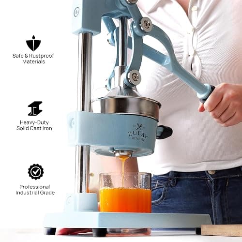 Zulay Kitchen Cast-Iron Orange Juice Squeezer - Heavy-Duty, Easy-to-Clean, Professional Citrus Juicer - Durable Stainless Steel Lemon Squeezer - Sturdy Manual Citrus Press & Orange Squeezer (Blue) thumbnail 5