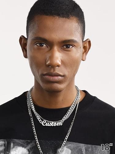GoldChic JEWELRY Name Necklace Personalized for Men, Womens Custom Name Plate Chain, Stainless Steel Customized Old English Nameplate Choker with Curb Chains Custom, 16 inches to 30 inches thumbnail 8