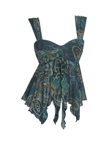 Milumia Women's Tie Front Asymmetrical Flowy Babydoll Top Y2k Sweetheart Neck Mesh Going Out Tank Tops - Image 1