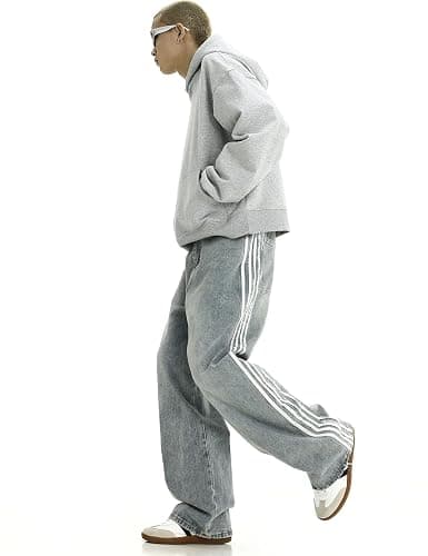 Mens Baggy Denim Jeans Casual Striped Pants Straight Wide Leg Jeans Oversized Hip Hop Pants Vintage Skater Track Jeans thumbnail 4