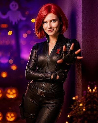 Swooflia 4 PCS Widow Halloween Costume Accessories Women - Costume Outfit Cosplay Party Accessories Set for Women, Black Half Finger Glove Belt Leg Straps Pin thumbnail 5