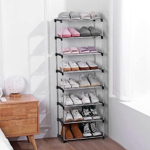 Jucaifu Stackable Small Shoe Rack, Entryway, Hallway and Closet Space Saving Storage and Organization (3-Tier, Black) thumbnail 7