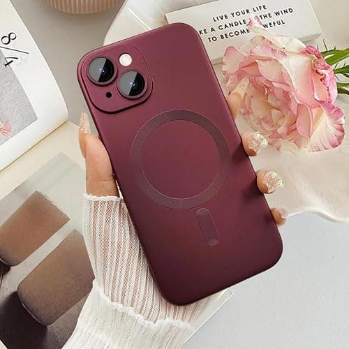 ankofave Magnetic Case for iPhone 14 Plus Phone Case for Women, Shockproof Matte Luxury Soft Metallic Luster Design with Camera Lens Protector, Compatible with Magsafe for iPhone 14 Plus 6.7"-Wine Red thumbnail 5
