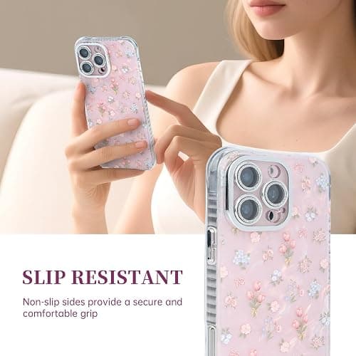 Plleuo Cute Tulip Flowers Bow Shell Pattern for iPhone 14 Plus Case, [3 in 1] with Screen Protector & Camera Lens Protector, Clear Soft Shockproof Slim Fit Floral Phone Cover for Women (White) thumbnail 5