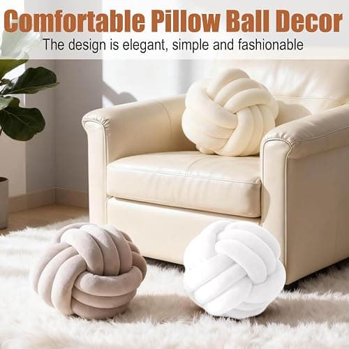 Adlbbkiy White 8.6 Inches Knot Pillow Ball, Round Soft Handmade Knotted Ball Pillow Plush Cushion Home Decor, Knotted Plush Pillow Cushion, for Bedroom, Living Room Sofa, Office Decoration thumbnail 4