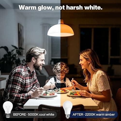 Neporal Warm Light Bulbs 2200K Amber Light Bulbs, 9W 60W Equivalent No Blue Bulbs for Sleep, Soft YellowA19 E26 Bulb, Flicker-Free Bedroom Nursery Bedside & Living Room Night Light, [4] Pack thumbnail 2