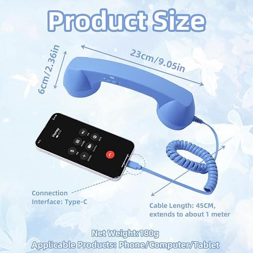 Retro Phone Handset for iPhone & Android, 2026 New Type-C Wired Receiver with Microphone & Speaker, Vintage Landline Style Handle for Noise Cancelling Calls, Meetings, and Home Office Desk Use (Blue) thumbnail 2