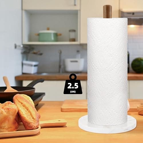 Buruis Wood Paper Towel Holder, Marble Base Modern Decorative Countertop Standing Rolls Holder for Kitchen, Toilet, Pantry and Bathroom (Marble Base White) thumbnail 8