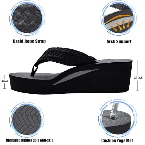 MALIDA Womens Wedge Arch Support Flip Flops Cushion Soft Rubber Midsole Platform Thong Sandals with Rubber Sole thumbnail 2