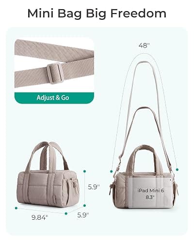 BAGSMART Reiki Mini Crossbody Gym Bag for Women, Mini Hobo Bag with Detachable Strap, 5L Shoulder Handbag(9.8 * 5.9 * 5.9 inches), Sand Brown thumbnail 6