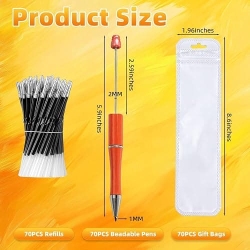 210 Pieces DIY Beadable Pen Bulk Kit – 70PCS Ballpoint Pen with Refills & Bags – Perfect for Beads Pens Supplies, Beaded Pens for DIY Crafting – Office Supplies & Teacher Accessories (Reddish Orange) thumbnail 3