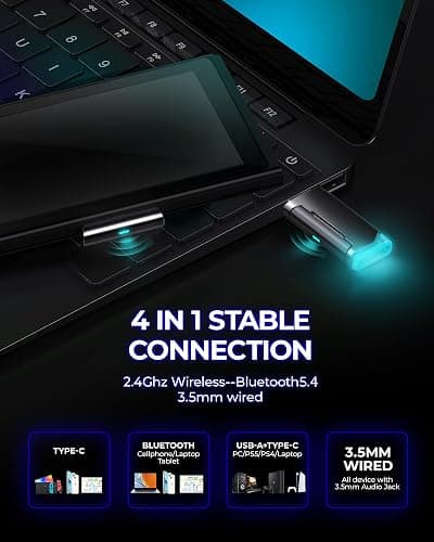 Wireless Gaming Headset, 7.1 Surround Sound, 2.4GHz USB Gaming Headphones with Bluetooth 5.4, 100H Battery, ENC Noise Canceling Mic, RGB Light, Wireless Headset for PC PS5 PS4 Mac Switch (Black-Blue) thumbnail 8