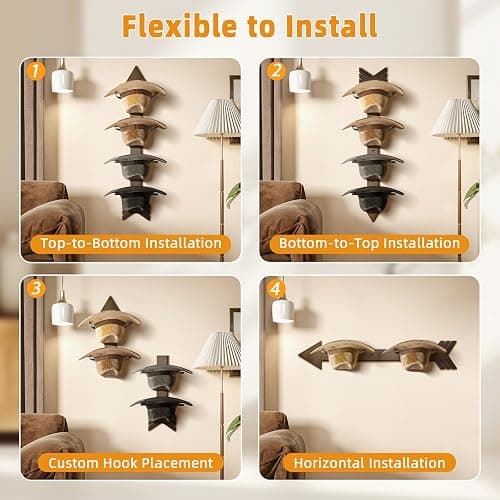 HYDERMUS Cowboy Hat Holder Rustic Wood Arrow Design Hat Organizer 4 Pieces Cowboy Hat Rack Western Decor Hat Storage Hanger for Display and Organization Walnut thumbnail 5