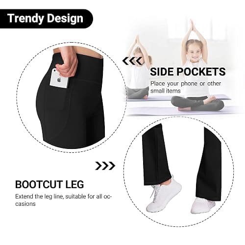 AENLLEY Girl Yoga Flare Wide Leg Tummy Control Stretchy Pants for Causal with Pockets 3 Pack thumbnail 5