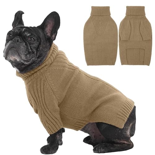 IECOii Dog Sweaters for Medium Dogs Girl Boy,Holiday Knit Doggy Sweatshirt with Sleeve,Turtleneck Thick Warm Dog Sweaters for Winter,Pullover Knitwear for French Bulldog,Boston Terrier (Camel, L) - Image 1