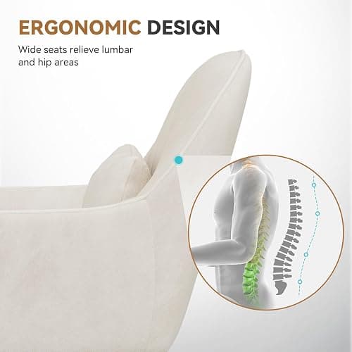 Aivermeil Office Chair, Vanity Swivel Chair,with Velvet Padding pillow,Adjustable Height, for Home Office, Study, Bedroom,150kg Load Capacity Beige thumbnail 5
