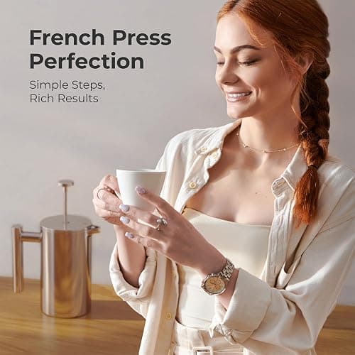 MuellerLiving French Press Coffee Maker 34oz, Stainless Steel French Press Coffee, 4 Filter Heat Resistant Double Insulated, Rust-Free, Food Grade, Dishwasher Safe Coffee Pot thumbnail 9