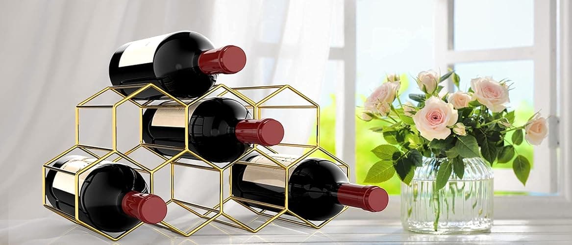Countertop Wine Rack, Small Wine Rack for inside Cabinet, Gold Wire Wine Rack Holder, Wine Stand Metal Wine Rack for small spaces, Counter Wine Bottle Holder, Tabletop Wine Holder Rack for Kitchen Bar - Gold thumbnail 5