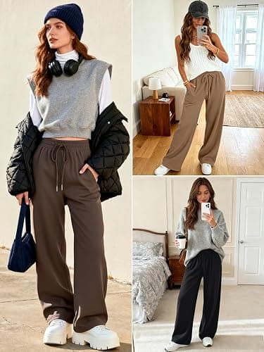 Trendy Queen Womens Wide Leg Fleece Lined Sweatpants Winter Baggy Lounge Travel Pants Fashion Outfits 2025 Joggers Clothes thumbnail 5