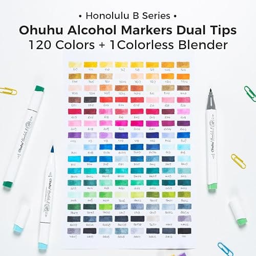 Ohuhu Alcohol Markers Brush Tip - 120-color AP Certificated Double Tipped Art Marker Set for Artist Adults Cozy Coloring Drawing Illustration - Brush and Fine Dual Tips - Honolulu B - Refillable thumbnail 6