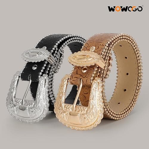 WOWOGO Floral Print Western Belts for Women Cowgirl Cowboy Country Leather Belt Fashion Vintage Belt for Jeans thumbnail 8