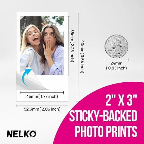 Nelko PP01 Photo Printer, 2x3 Portable Photo Printer, Mini Printer, Pink | Instant Color Inkjet Printer for Smartphone, Sticky-Back Photos, Bluetooth Compatible with iOS & Android, AI App Editing thumbnail 3
