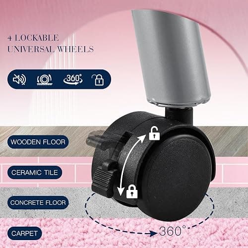Joligrace Professional Foldable & Portable Manicure Table Nail Technician Desk Workstation 4 Lockable Wheels with Drawer Client Wrist Pad Free Carrying Bag Travel Nail Tech Spa Beauty Table Pink thumbnail 7