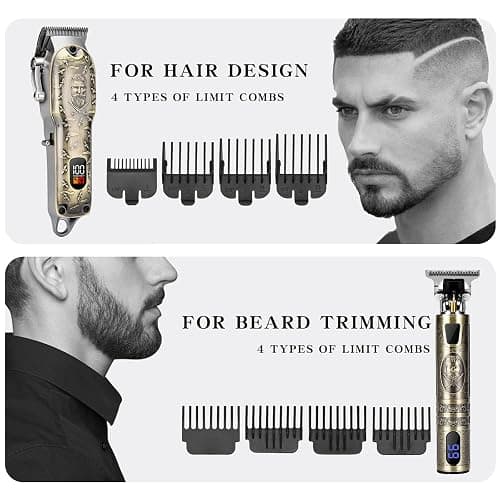LQT Professional Hair Clipper Set, Digital Display Trimmer Kit with Accessories, Barber Case and Cape, Vintage Design thumbnail 4