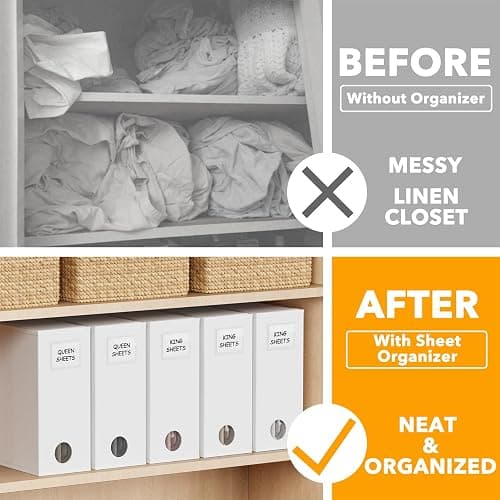 SpaceAid 5 Pack Bed Sheet Organizers and Storage, Foldable Sheet Organizer for Linen Closet, Sheets Set Folder Keeper with Window XL (Queen & King Size) Organizing Bedding Container, White - 5 Pack - White, 5 Pack thumbnail 2