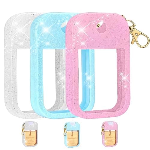 3Pcs Hand Sanitizer Spray Case 30ml,Thickened Silicone Protective Case for Touchland Hand Sanitizer,Perfume Travel Spray Bottle Accessory with Keychain(3 Colors Glitter Sequin) - Image 1