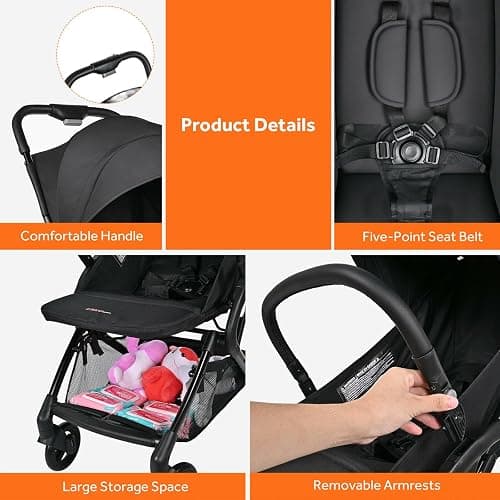 LIVINGbasics Lightweight Baby Stroller, Compact Portable Folding Stroller with Adjustable Backrest&Footrest for Travel, Black thumbnail 7