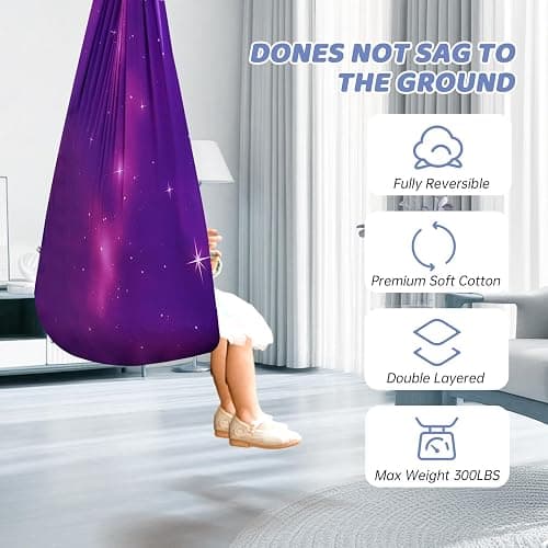 Sensory Swing for Kids & Adults, Indoor & Outdoor Double Layer Therapy Swing, Cuddle Swing with 360°Swivel Hardware Holds to 300LBS for Calming, Relaxing and Autism, ADHD or SPD thumbnail 3