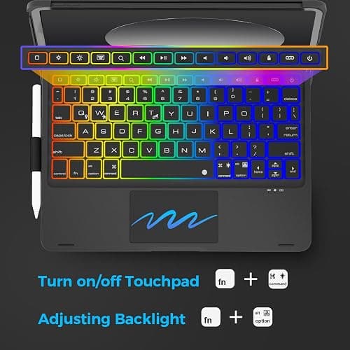 NOKBABO for iPad 10th 11th (A16) Generation Case with Keyboard, iPad Air 11 inch case (M3/M2), Keyboard for iPad Pro 11 (4th/3rd/2nd/1st) & iPad Air 5/4th, Trackpad, 360° Swivel, Backlit - Matt Black thumbnail 6