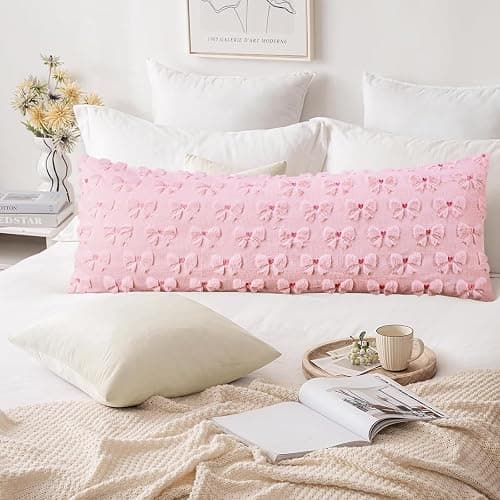 Merrycolor Light Pink Bow Body Pillow Covers 20x54 Inch Embroidered Love Heart Pattern Cute Girl Coquette Room Decor Pillowcase Long Body Pillowcase with Zipper for Preppy Room Decor Bedroom Couch thumbnail 6