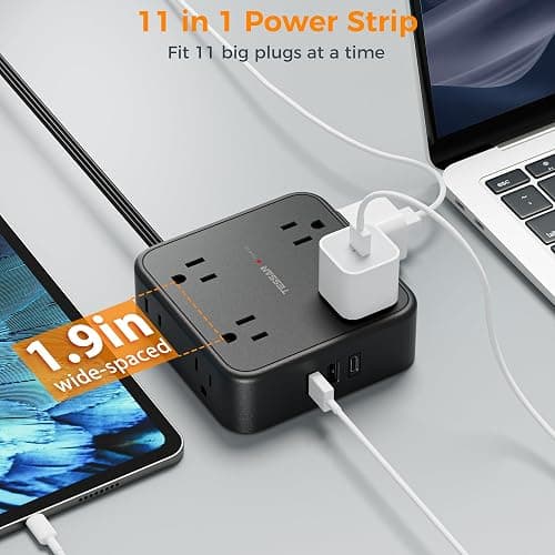 Power Strip Surge Protector 10 Ft Cord, TESSAN 8 AC Outlets 3 USB Charger (1 USB C Port), Thin Flat Extension Cord 10 Feet, Flat Plug, 900 Joules Protection, for Home, Office, Dorm Room Essentials thumbnail 3