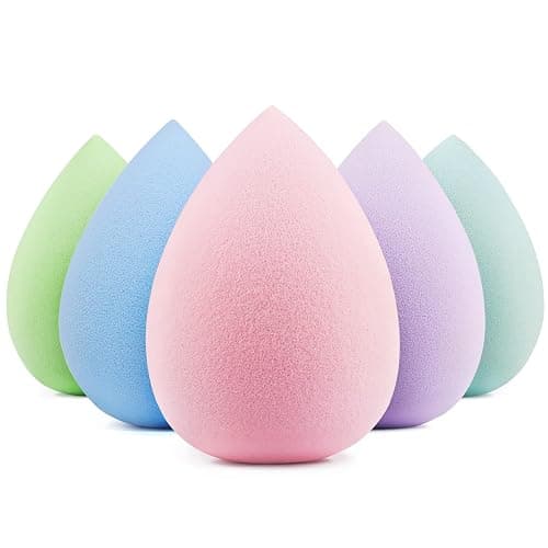 BEAKEY Makeup Sponge 5 Pack, Latex-Free Makeup Sponges for Foundation | Soft, Low-absorption Blenders, for Liquid Cream Powder and Concealer, Wet or Dry Use, Multi-colored Boun Boun Beauty Sponge - Image 1