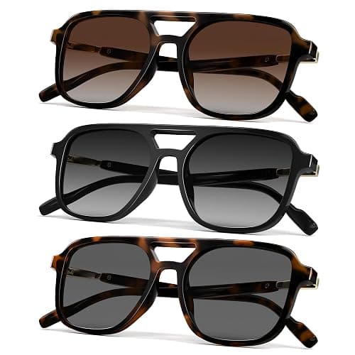 konqkin Retro Aviator Sunglasses for Women Men:Polarized Trendy Vintage 70s Rectangle Mens Womens Shades Sun Glasses - 11a-3pc-leopard Brown Frame/Gradient Grey Lens/Grey Lens - 54 Millimeters - Image 1