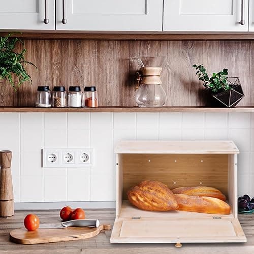 HOMEKOKO Vintage Large Wood Bread Box for Kitchen Counter, Retro Design Single Layer Bamboo Large Capacity Food Storage Bin (White) thumbnail 7