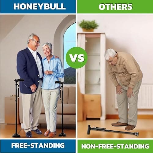 HONEYBULL Walking Cane for Men & Women, Foldable Free Standing Cane | Adjustable Height, Collapsible Design, Heavy-Duty, Pivot Base for Stable Support, Ergonomic Handle thumbnail 4