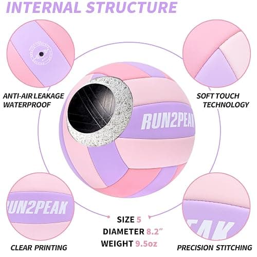 RUN2PEAK Soft Touch Volleyball Ball Gifts for Teen Girls Kids Youth Team Beginners Durable Volleyballs for Outdoor Indoor Beach Pool Water Play Official Size 5 Training Practice Volley Ball thumbnail 5