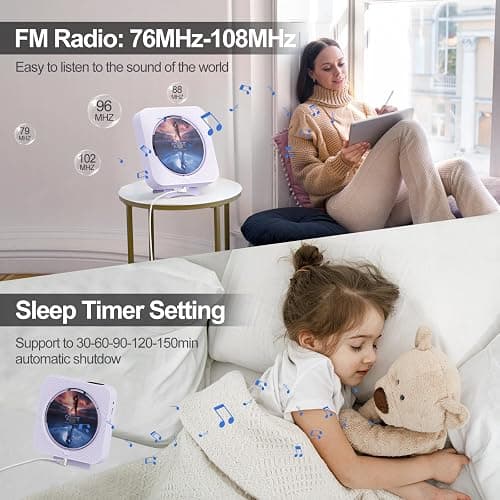 MICOCIOUS Portable CD Player with Bluetooth Desktop CD Player for Home CD Music Players with Remote Control,Timer,Built-in Dual Speakers with LED Display Home Audio Boombox FM Radio (Purple) thumbnail 4