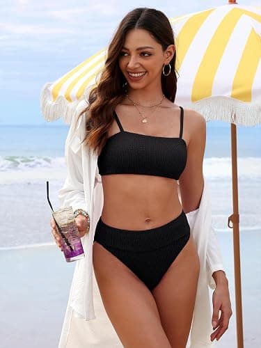 ANRABESS Women’s Bikini Sets, High Waist Tummy Control Swimsuits,Ribbed Textured 2 Piece Bathing Suits,Cheeky Beach Swimwear thumbnail 4